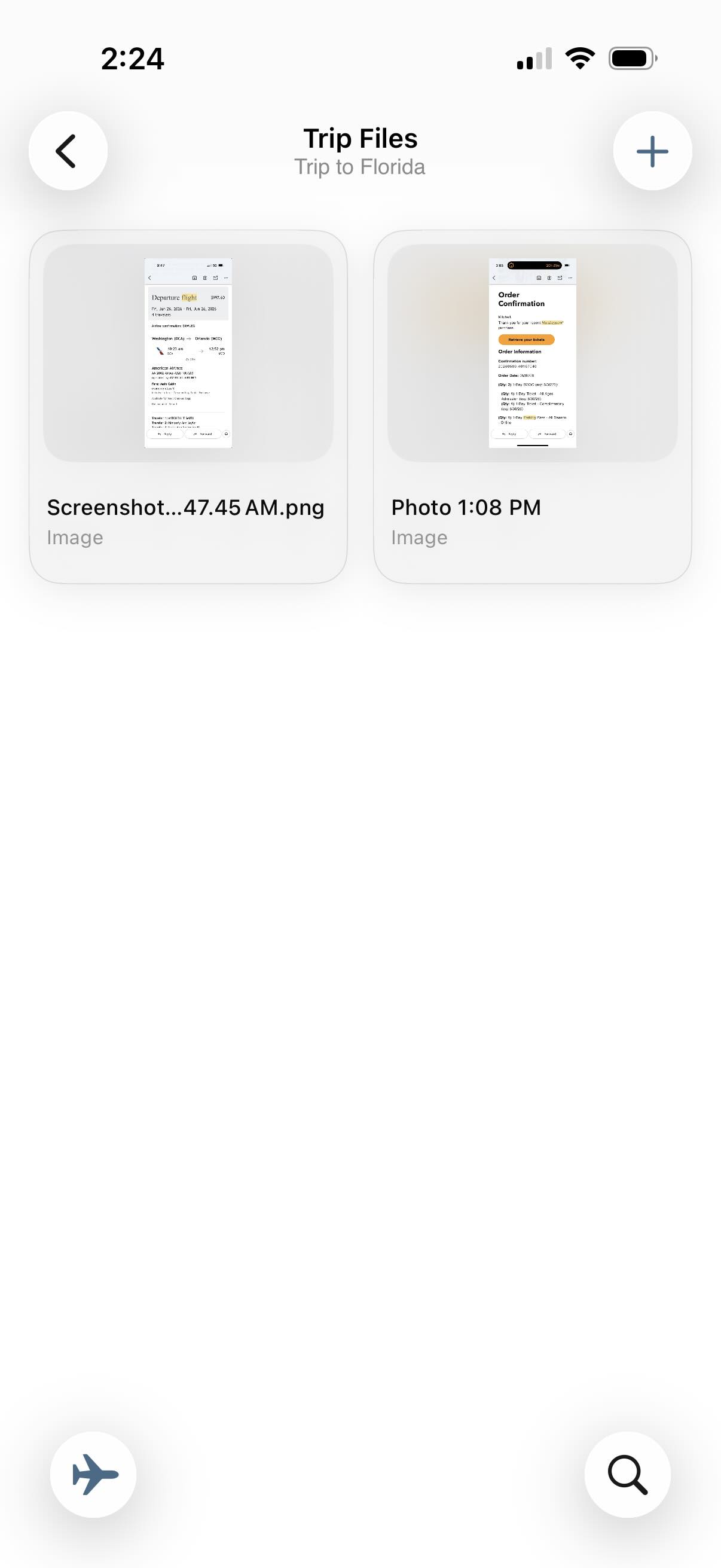 Trip Files vault with confirmations and PDFs