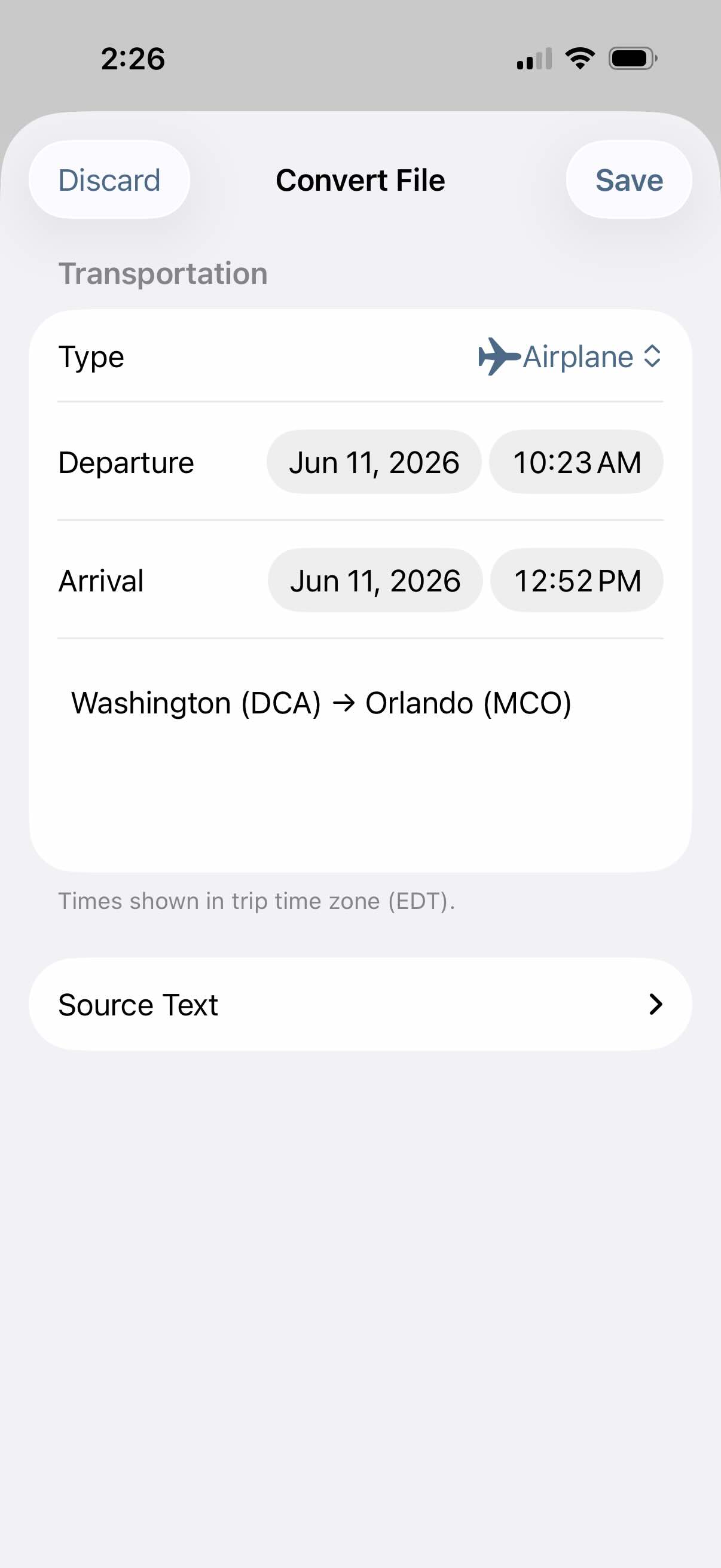 Review imported events before saving